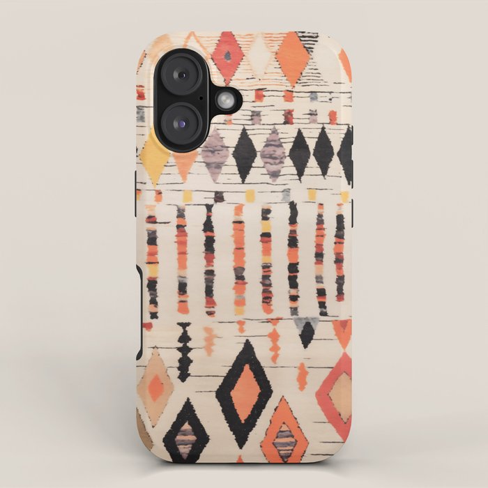 Moroccan Berber Rug Design No.46 - Multicolor, Ivory White iPhone Case Gallery Image 1