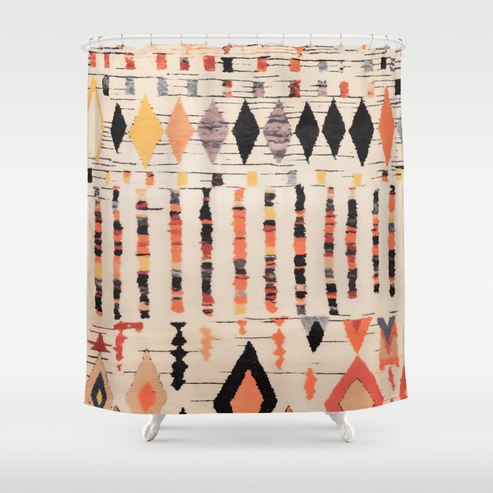 Moroccan Berber Rug Design No.46 - Multicolor, Ivory White Shower Curtain Gallery Image 1