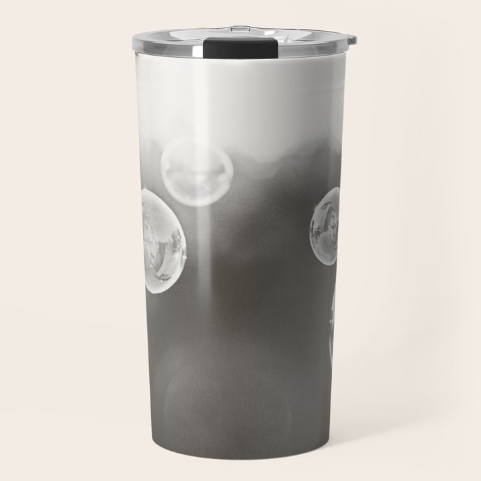 Bubble Photography, Black and White Bathroom Art, Laundry Room Photo Travel Mug Gallery Image 1