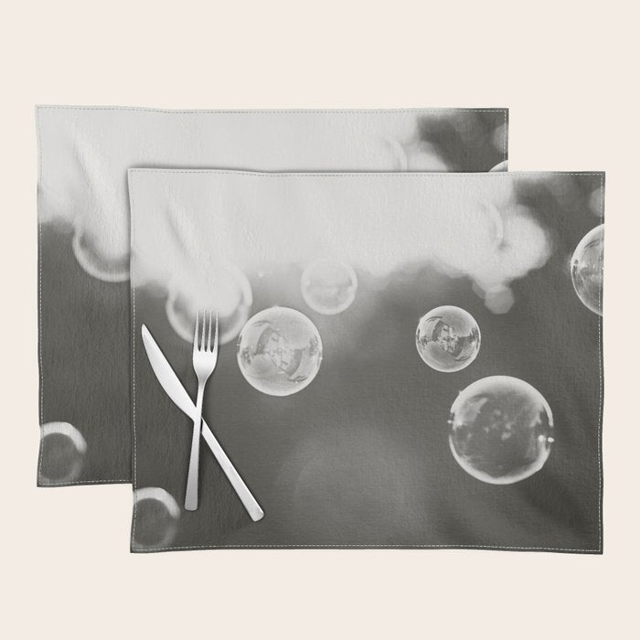 Bubble Photography, Black and White Bathroom Art, Laundry Room Photo Placemat Gallery Image 1