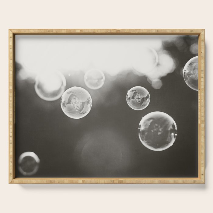 Bubble Photography, Black and White Bathroom Art, Laundry Room Photo Serving Tray Gallery Image 1