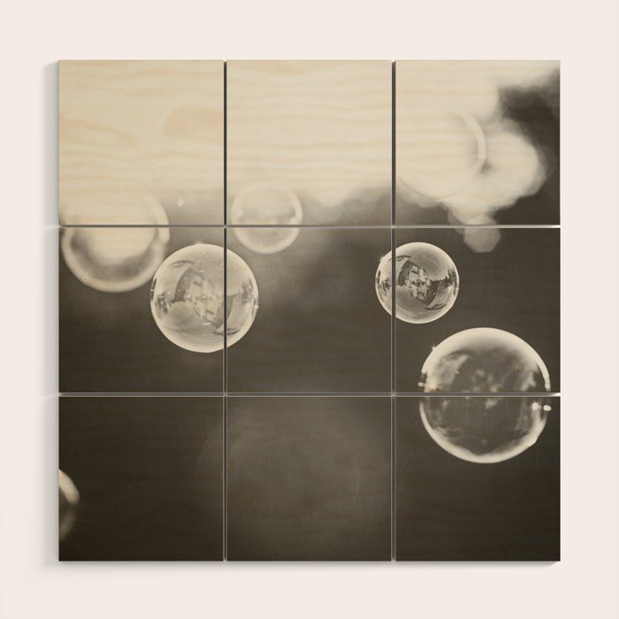 Bubble Photography, Black and White Bathroom Art, Laundry Room Photo Wood Wall Art Gallery Image 1