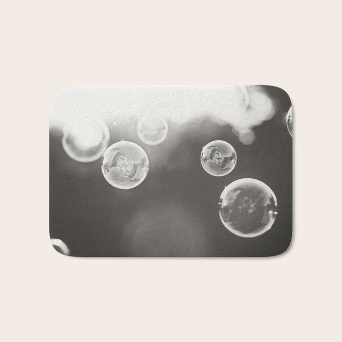 Bubble Photography, Black and White Bathroom Art, Laundry Room Photo Bath Mat Gallery Image 1