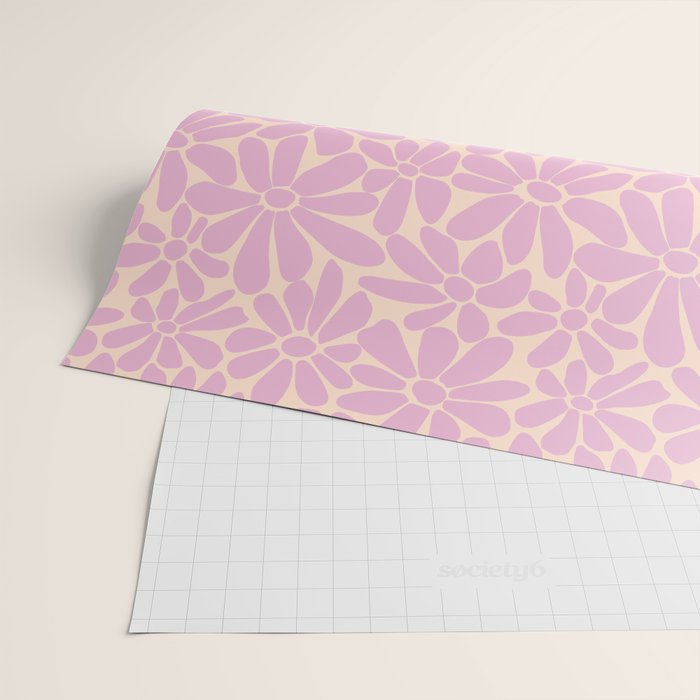 Retro Floral - Cream and Pink Wrapping Paper Gallery Image 2