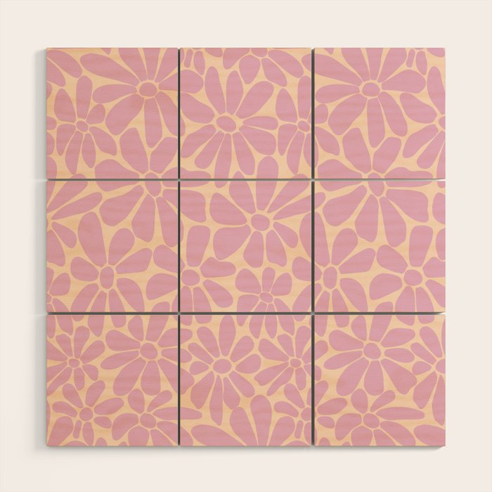 Retro Floral - Cream and Pink Wood Wall Art Gallery Image 1