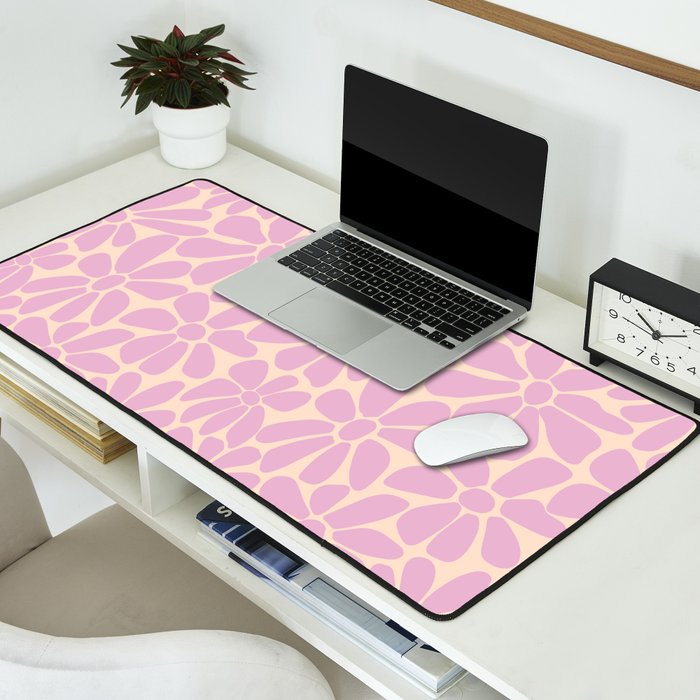 Retro Floral - Cream and Pink Desk Mat Gallery Image 2