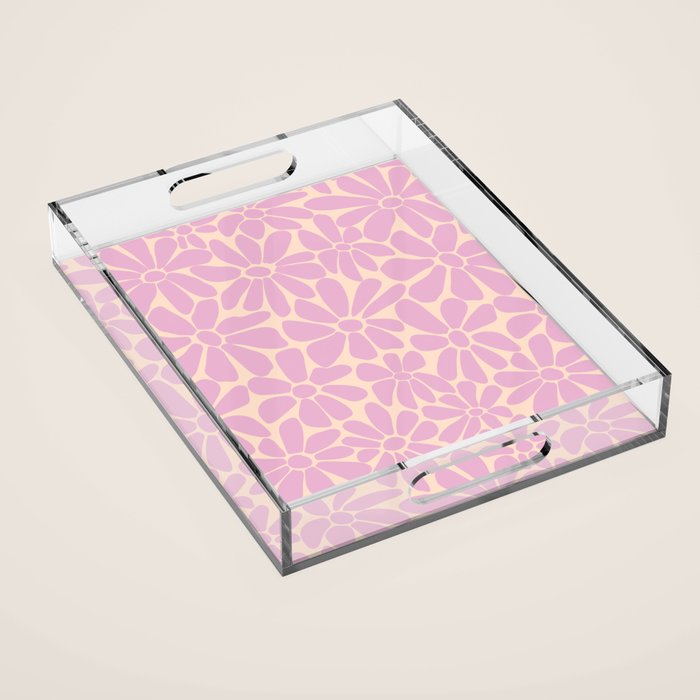 Retro Floral - Cream and Pink Acrylic Tray Gallery Image 1