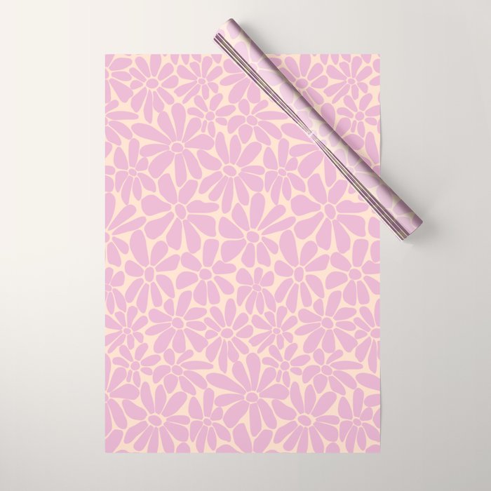 Retro Floral - Cream and Pink Wrapping Paper Gallery Image 1
