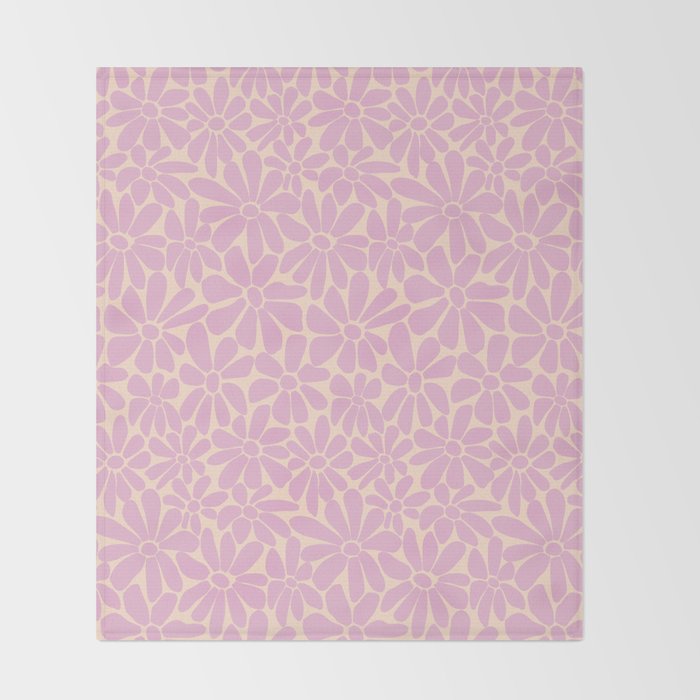 Retro Floral - Cream and Pink Throw Blanket Gallery Image 2