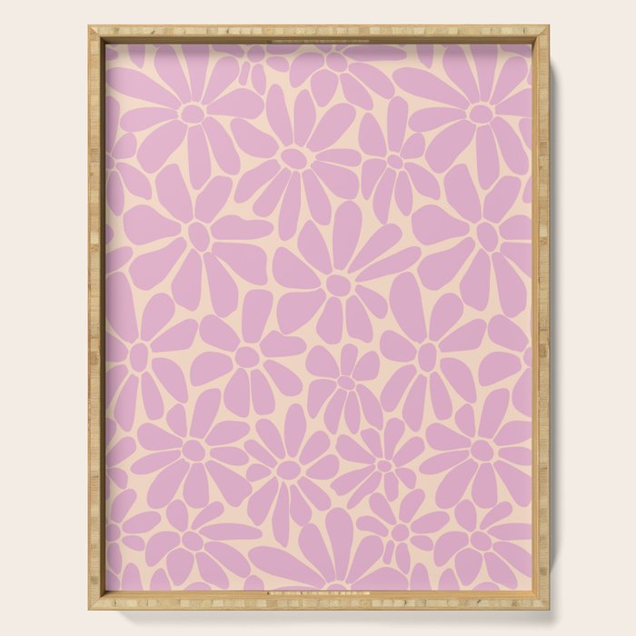 Retro Floral - Cream and Pink Serving Tray Gallery Image 1