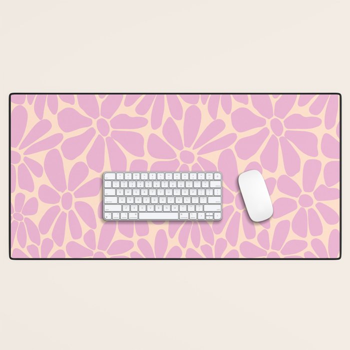 Retro Floral - Cream and Pink Desk Mat Gallery Image 1