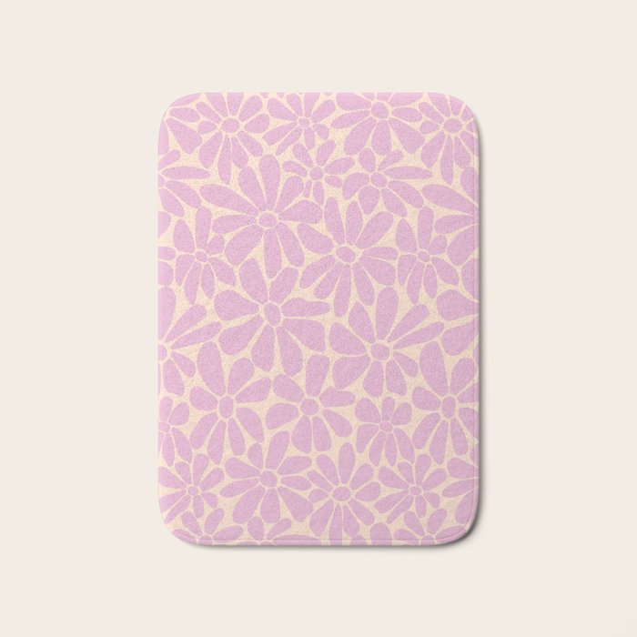 Retro Floral - Cream and Pink Bath Mat Gallery Image 1