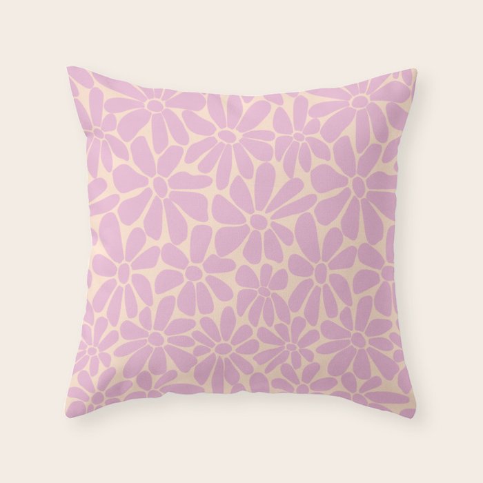 Retro Floral - Cream and Pink Throw Pillow Gallery Image 1