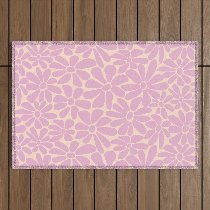 Retro Floral - Cream and Pink Outdoor Rug Gallery Image 1