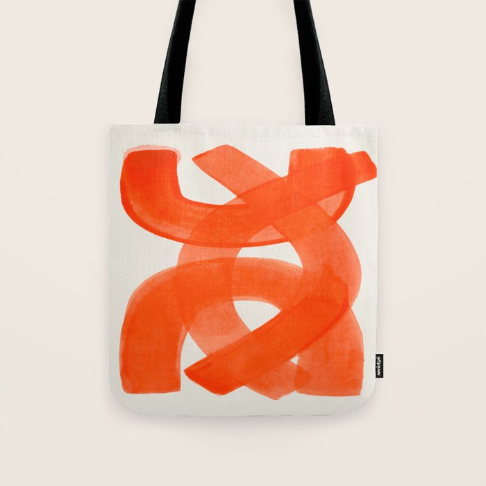 Mid Century Modern Abstract Painting Orange Watercolor Brush Strokes Tote Bag Gallery Image 1
