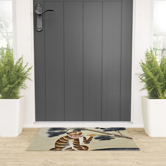 Korean Minhwa Tiger with Pipe Welcome Mat Gallery Image 3