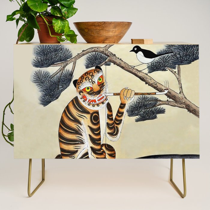 Korean Minhwa Tiger with Pipe Credenza Gallery Image 1