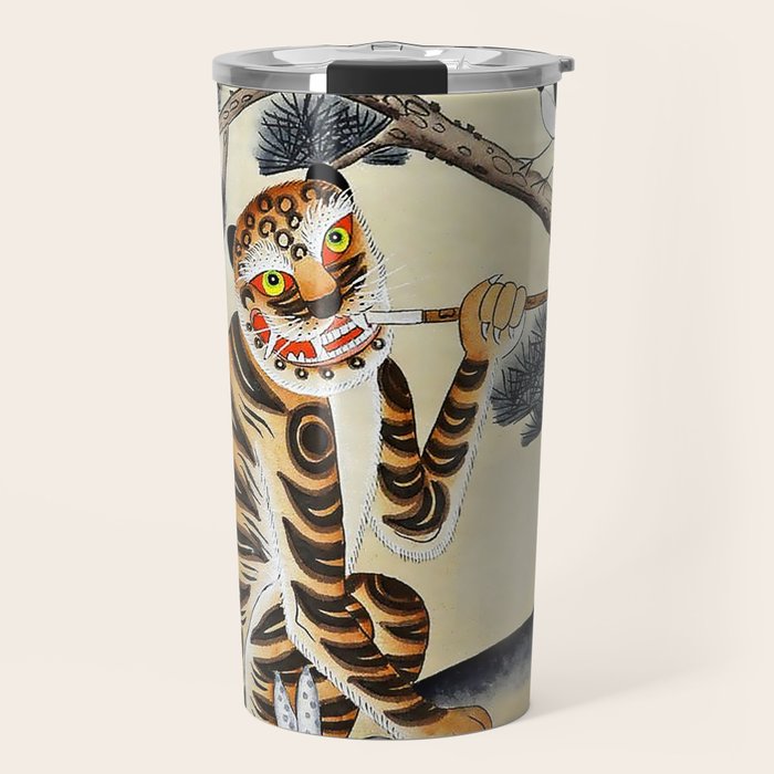 Korean Minhwa Tiger with Pipe Travel Mug Gallery Image 1