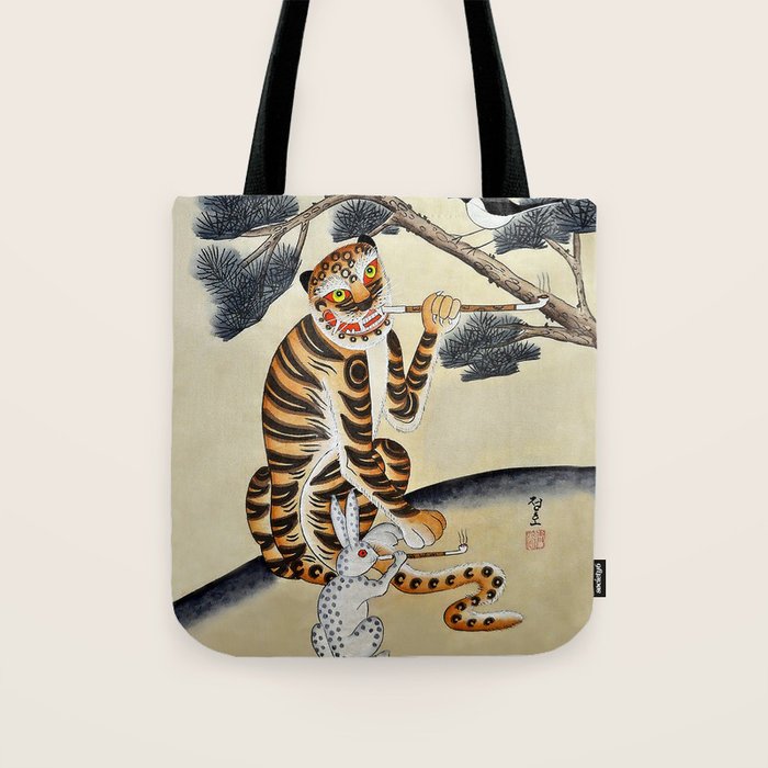 Korean Minhwa Tiger with Pipe Tote Bag Gallery Image 1