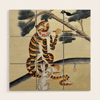 Korean Minhwa Tiger with Pipe Wood Wall Art Gallery Image 1