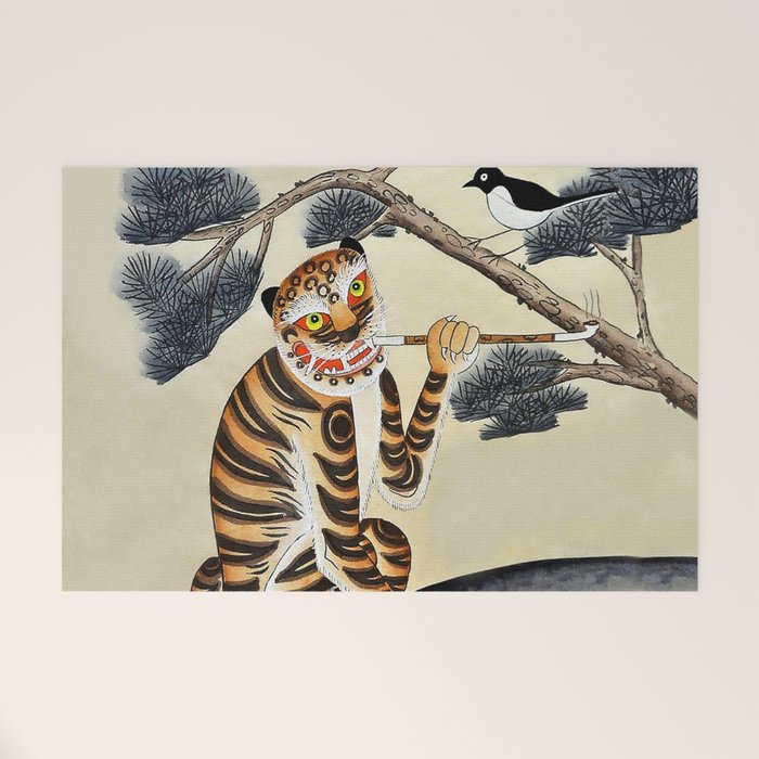 Korean Minhwa Tiger with Pipe Welcome Mat Gallery Image 1