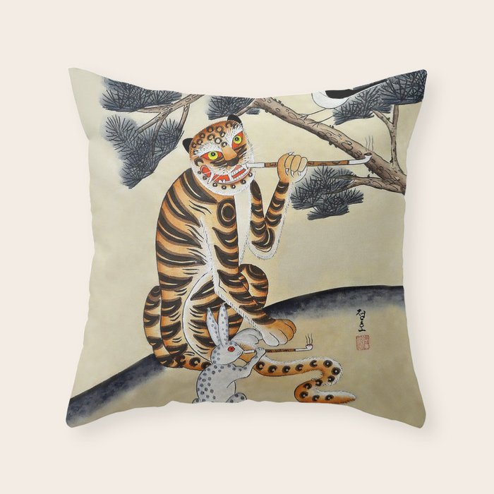 Korean Minhwa Tiger with Pipe Throw Pillow Gallery Image 6