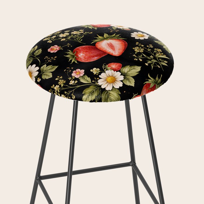 Luxury Strawberry Botanical Pattern - Dark Floral Aesthetic Stool Gallery Image 2