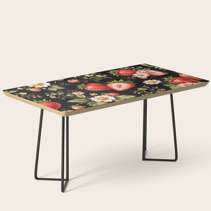Luxury Strawberry Botanical Pattern - Dark Floral Aesthetic Coffee Table Gallery Image 1
