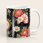 Luxury Strawberry Botanical Pattern - Dark Floral Aesthetic Coffee Mug Gallery Image 1