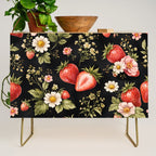Luxury Strawberry Botanical Pattern - Dark Floral Aesthetic Credenza Gallery Image 1