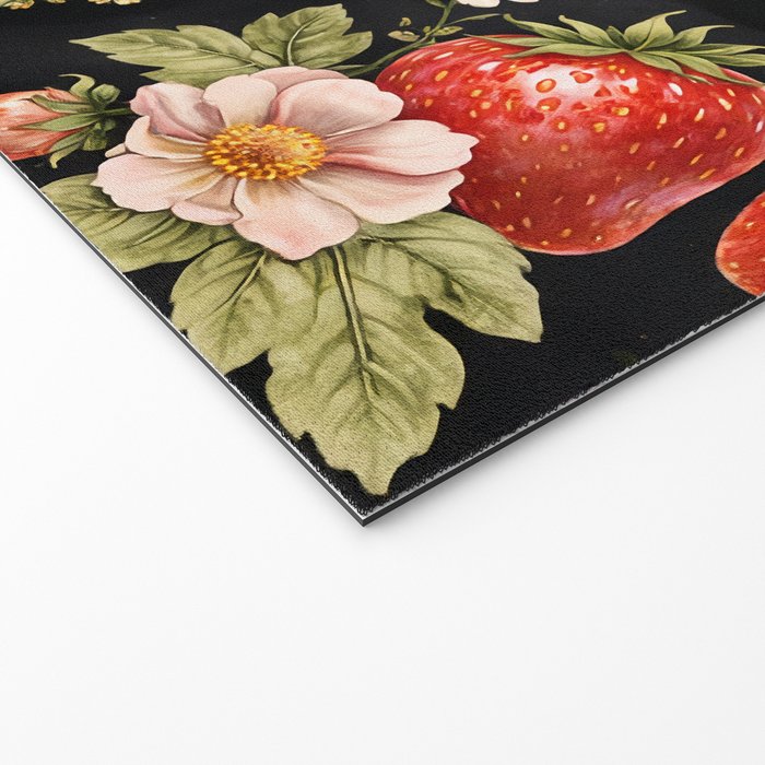 Luxury Strawberry Botanical Pattern - Dark Floral Aesthetic Welcome Mat Gallery Image 2