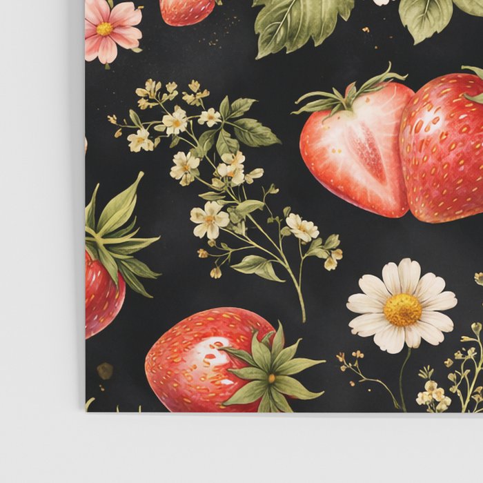Luxury Strawberry Botanical Pattern - Dark Floral Aesthetic Poster Gallery Image 3