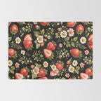 Luxury Strawberry Botanical Pattern - Dark Floral Aesthetic Rug Gallery Image 2