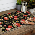 Luxury Strawberry Botanical Pattern - Dark Floral Aesthetic Outdoor Rug Gallery Image 2