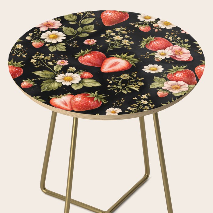 Luxury Strawberry Botanical Pattern - Dark Floral Aesthetic Side Table Gallery Image 2