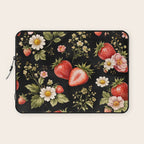 Luxury Strawberry Botanical Pattern - Dark Floral Aesthetic Laptop Sleeve Gallery Image 1