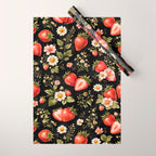 Luxury Strawberry Botanical Pattern - Dark Floral Aesthetic Wrapping Paper Gallery Image 1