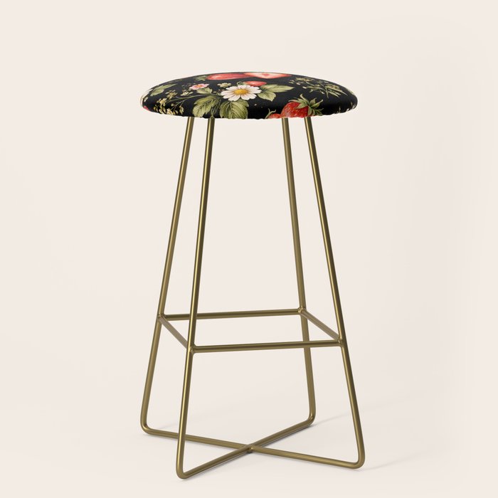 Luxury Strawberry Botanical Pattern - Dark Floral Aesthetic Stool Gallery Image 2