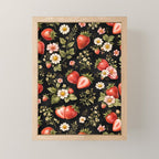 Luxury Strawberry Botanical Pattern - Dark Floral Aesthetic Mini Art Print Gallery Image 1