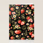 Luxury Strawberry Botanical Pattern - Dark Floral Aesthetic Stationery Card Gallery Image 2