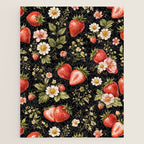 Luxury Strawberry Botanical Pattern - Dark Floral Aesthetic Jigsaw Puzzle Gallery Image 1