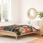 Luxury Strawberry Botanical Pattern - Dark Floral Aesthetic Duvet Cover Gallery Image 2