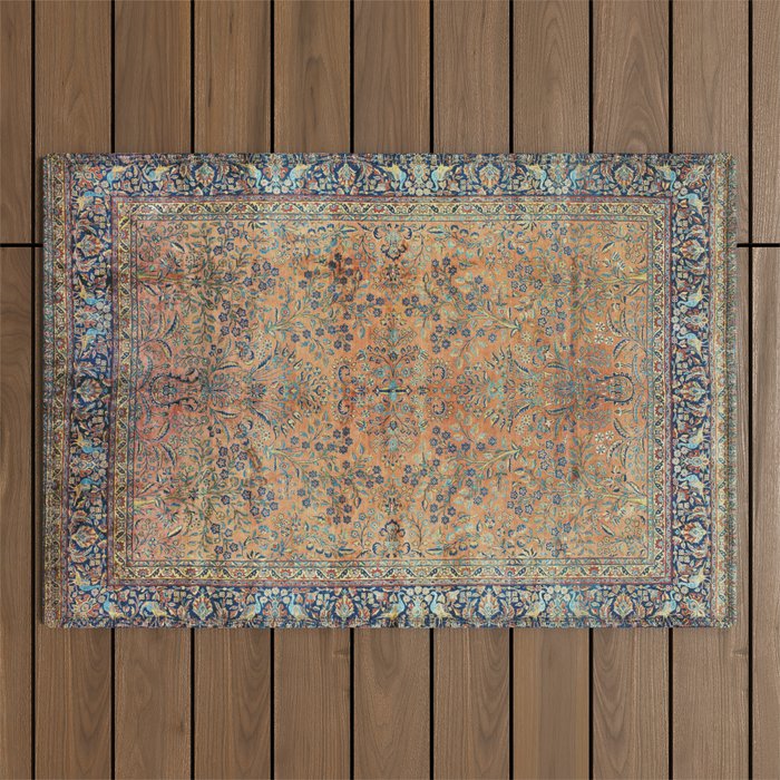 Kashan Floral Persian Carpet Print Outdoor Rug Gallery Image 1