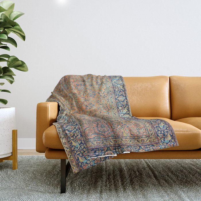 Kashan Floral Persian Carpet Print Throw Blanket Gallery Image 1