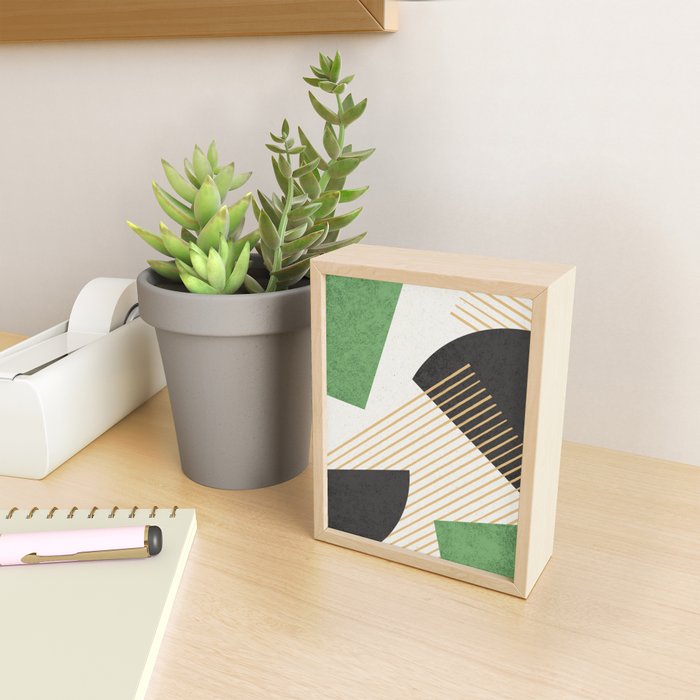 Stripes Circle Geometric Abstract Pattern 2 - Green Gray Black Mini Art Print Gallery Image 2