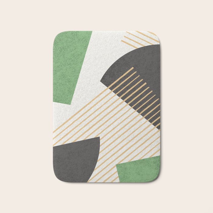 Stripes Circle Geometric Abstract Pattern 2 - Green Gray Black Bath Mat Gallery Image 1