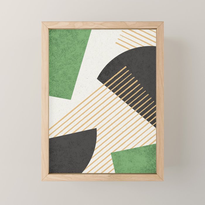 Stripes Circle Geometric Abstract Pattern 2 - Green Gray Black Mini Art Print Gallery Image 1
