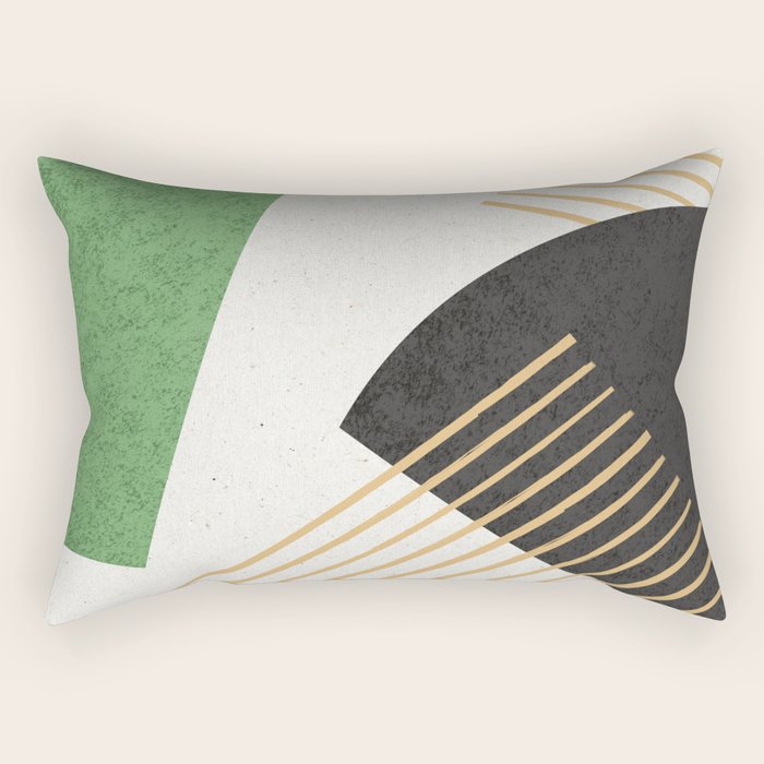 Stripes Circle Geometric Abstract Pattern 2 - Green Gray Black Rectangular Pillow Gallery Image 1