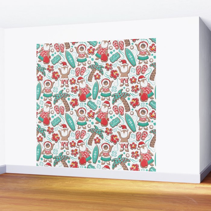 Mele Kalikimaka Hawaiian Christmas gingerbread cookies // white background Wall Mural Gallery Image 2