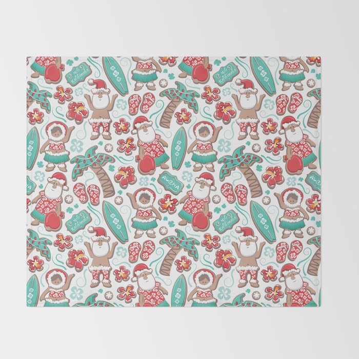 Mele Kalikimaka Hawaiian Christmas gingerbread cookies // white background Throw Blanket Gallery Image 2